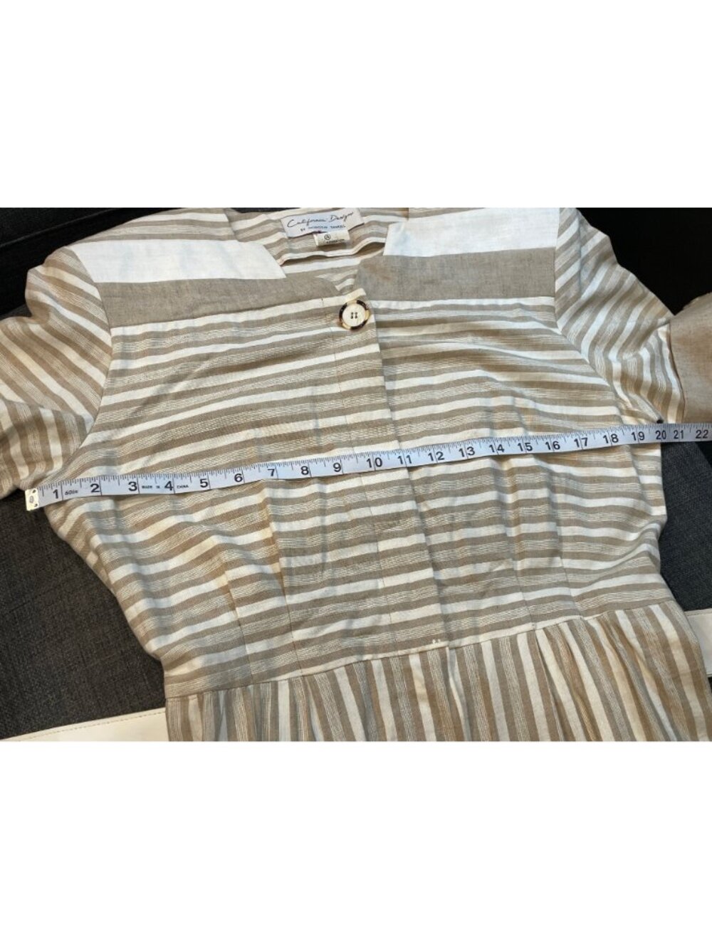 Vintage Brown White Belted Dress Sz 10 California Design Retro Office Preppy - Picture 5 of 7